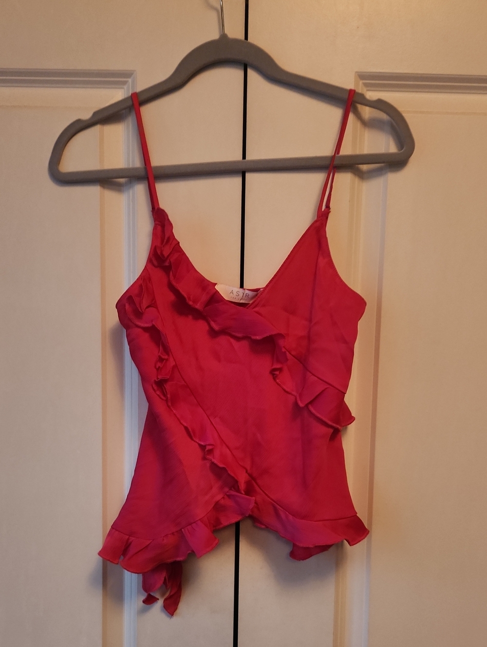 Astr The Label Pink Ruffle Asymmetric Spaghetti-Strap Camisole